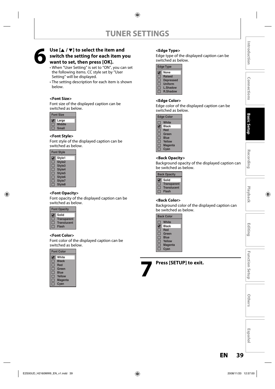 Tuner settings, 39 en 39 en | Philips Magnavox H2160MW9 A User Manual | Page 41 / 256