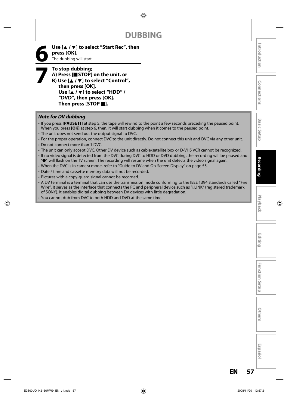 Dubbing | Philips Magnavox H2160MW9 A User Manual | Page 59 / 256