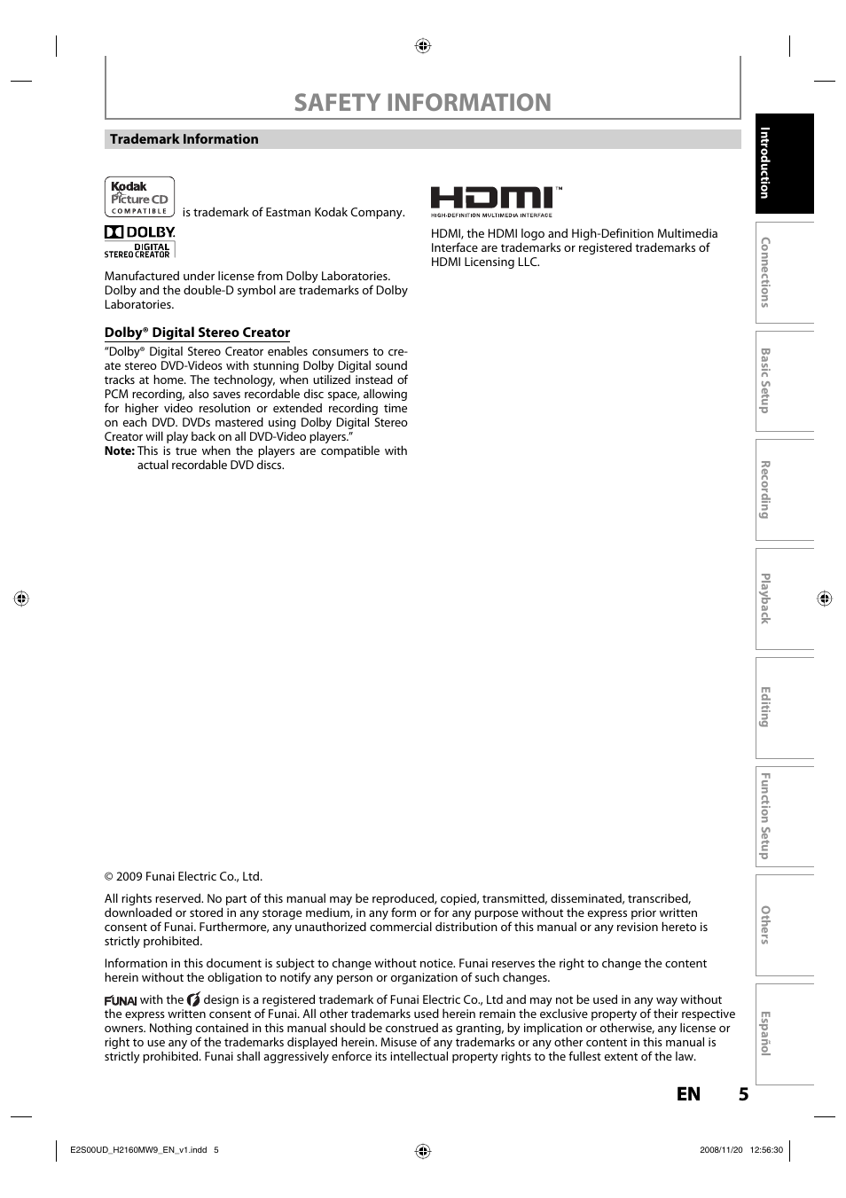 Safety information, 5en 5 en | Philips Magnavox H2160MW9 A User Manual | Page 7 / 256