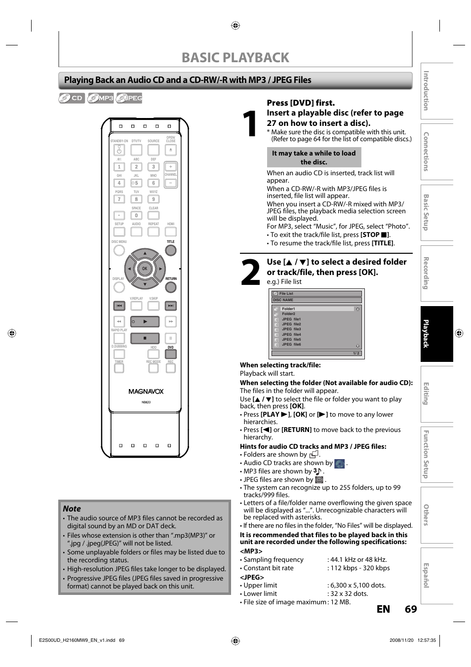 Basic playback, 69 en 69 en, Press [dvd] first | Philips Magnavox H2160MW9 A User Manual | Page 71 / 256