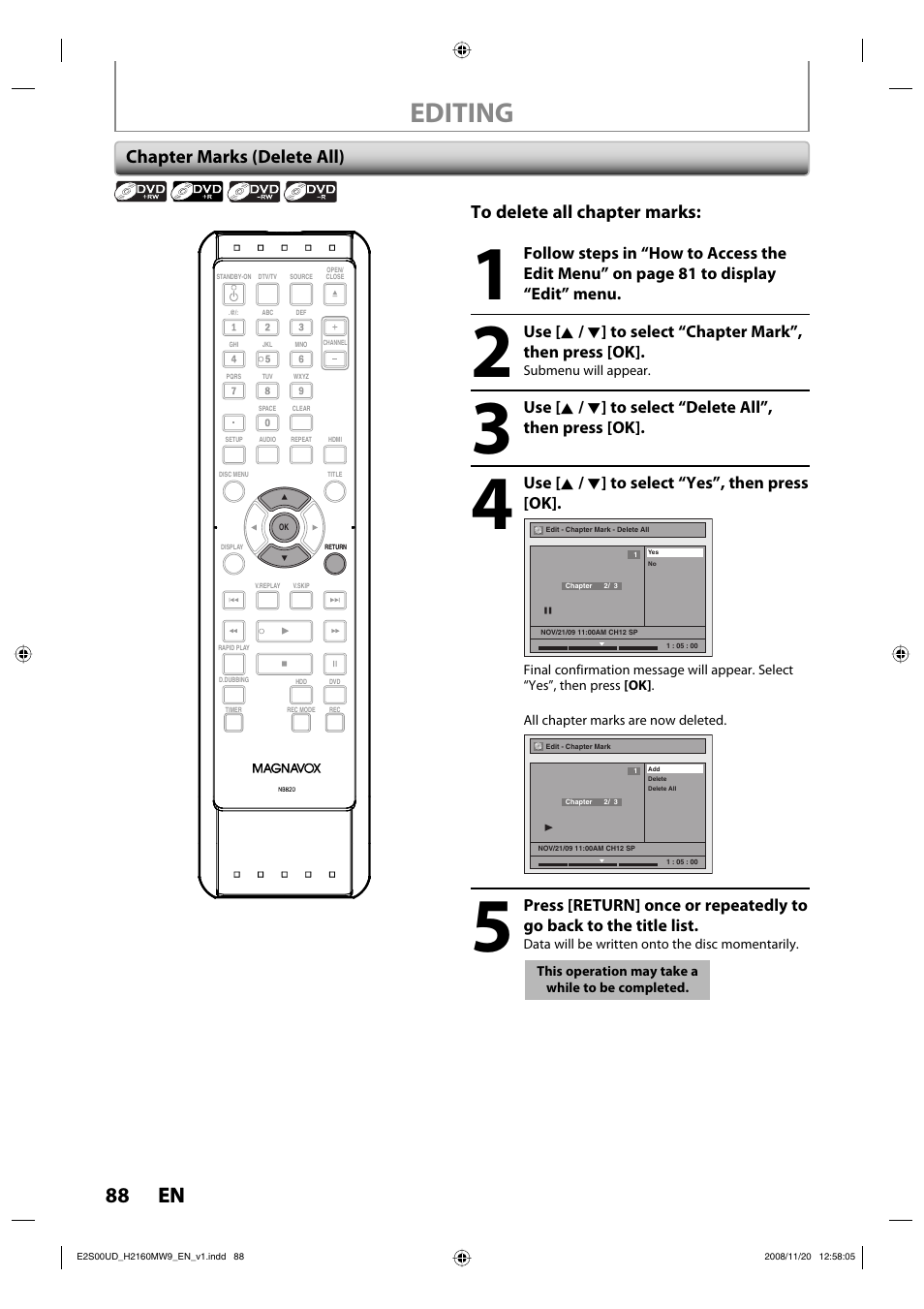 Editing, 88 en 88 en | Philips Magnavox H2160MW9 A User Manual | Page 90 / 256