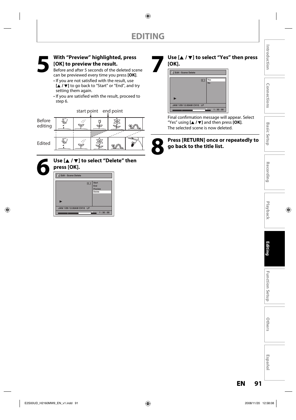 Editing, 91 en 91 en | Philips Magnavox H2160MW9 A User Manual | Page 93 / 256