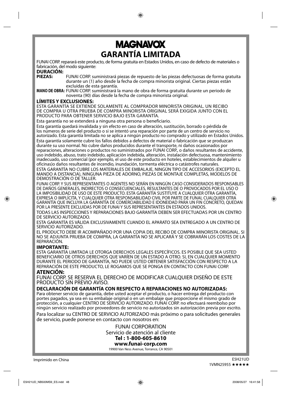 Garantía limitada | Philips Magnavox NB500MS9 User Manual | Page 100 / 148