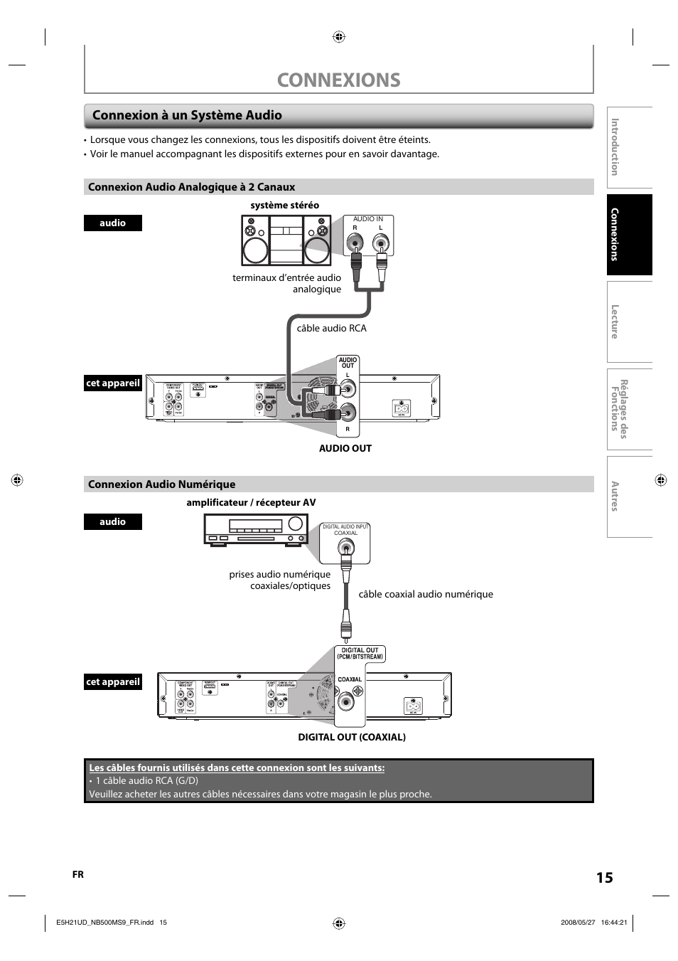 Connexions, Connexion à un système audio | Philips Magnavox NB500MS9 User Manual | Page 115 / 148