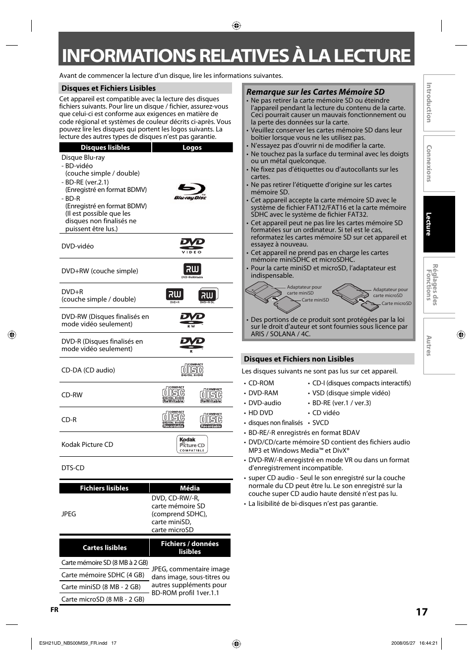 Informations relatives à la lecture | Philips Magnavox NB500MS9 User Manual | Page 117 / 148