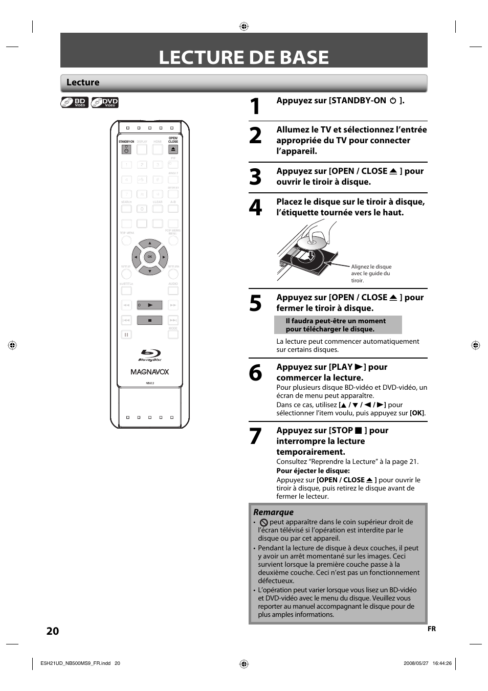 Lecture de base | Philips Magnavox NB500MS9 User Manual | Page 120 / 148