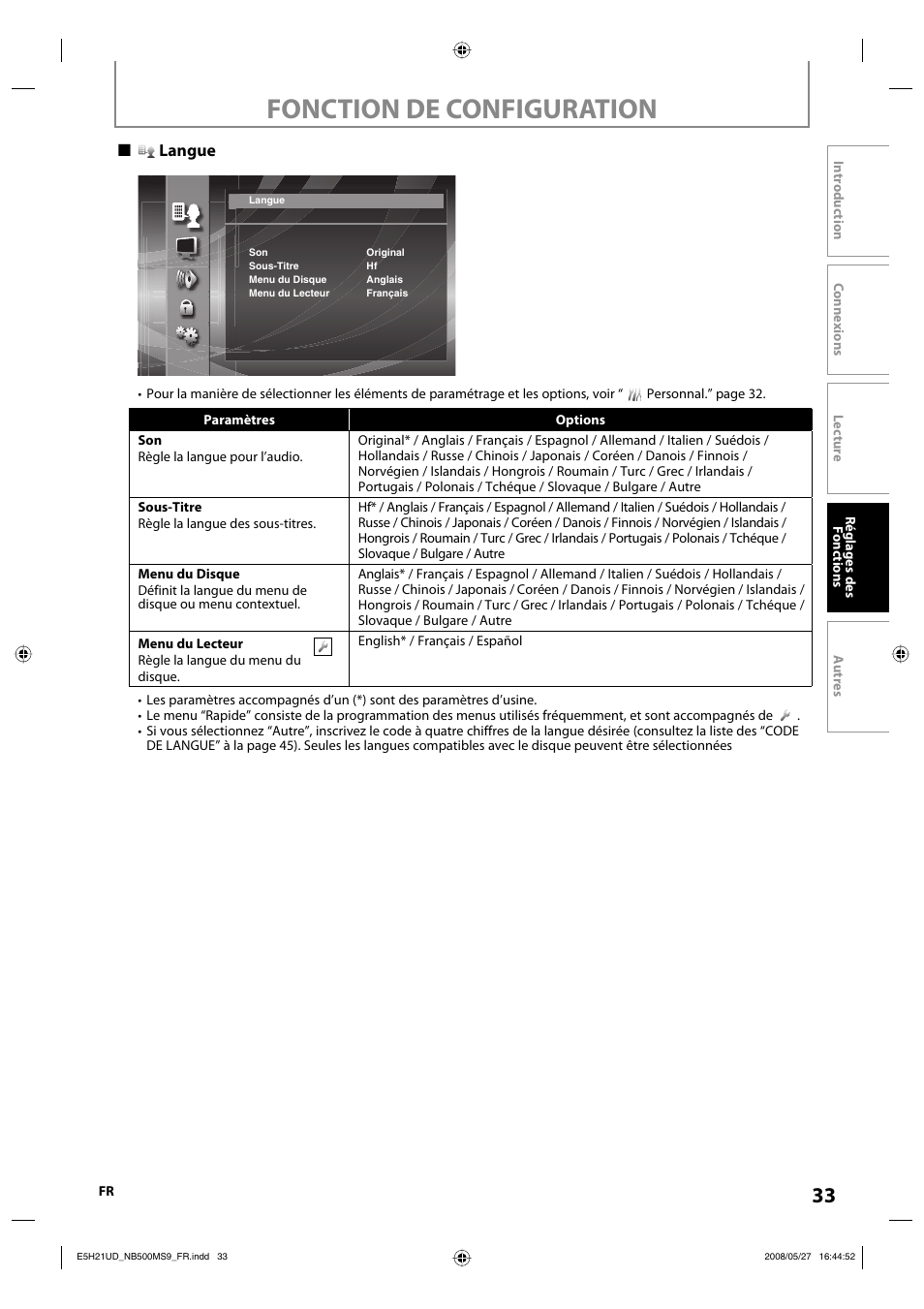 Fonction de configuration | Philips Magnavox NB500MS9 User Manual | Page 133 / 148