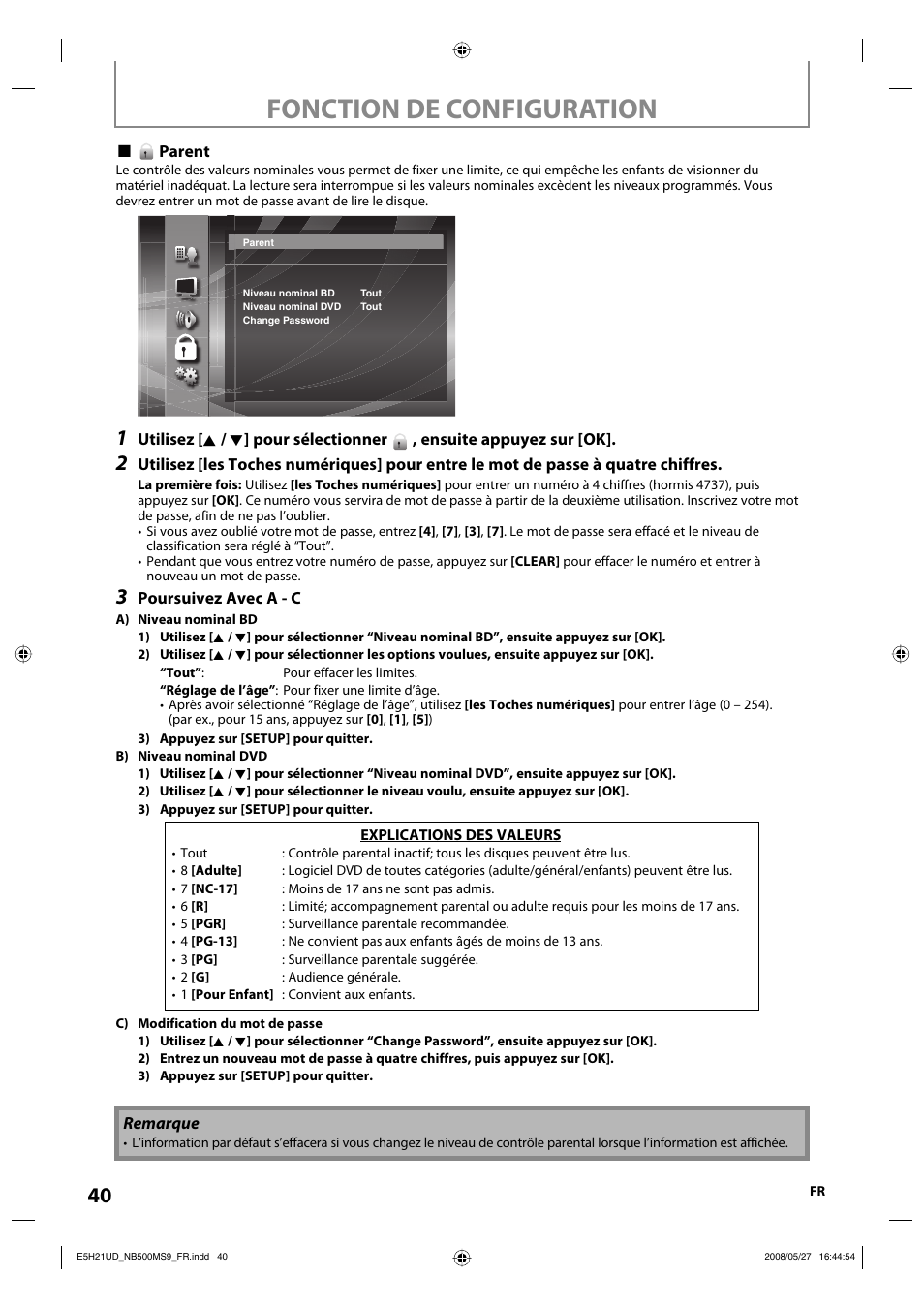 Fonction de configuration | Philips Magnavox NB500MS9 User Manual | Page 140 / 148