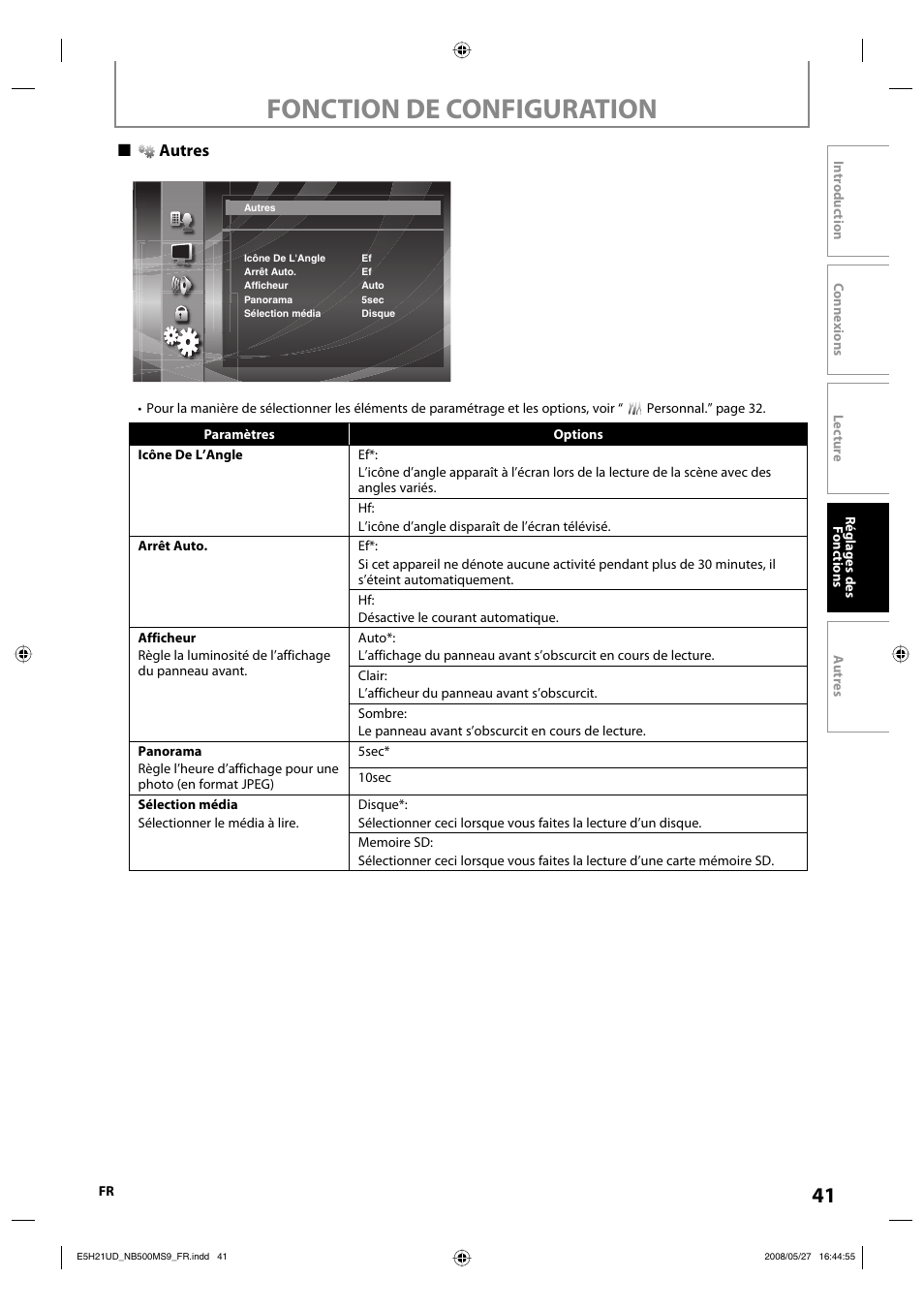 Fonction de configuration | Philips Magnavox NB500MS9 User Manual | Page 141 / 148