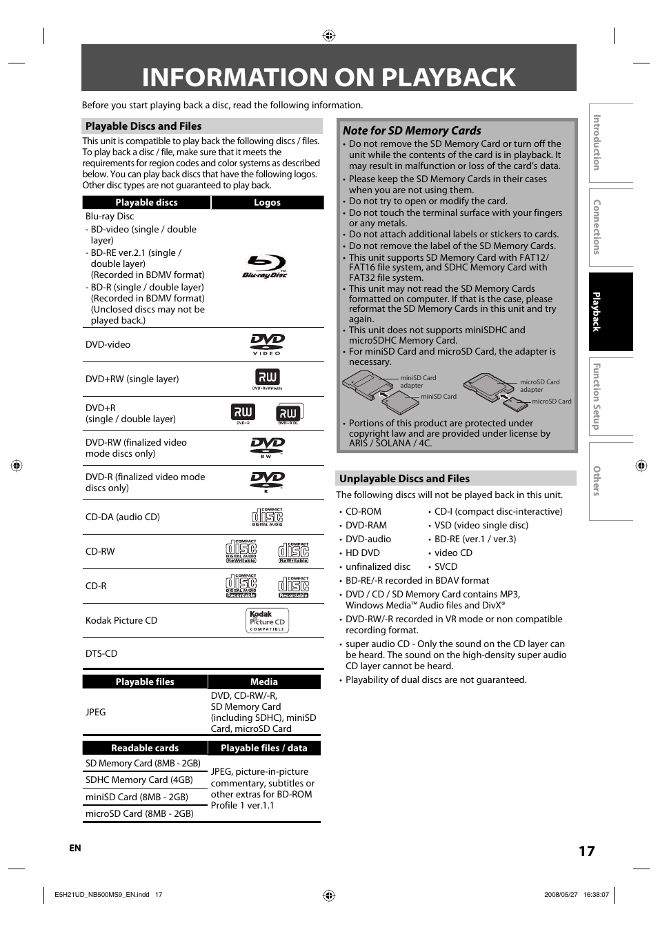 Information on playback | Philips Magnavox NB500MS9 User Manual | Page 19 / 148