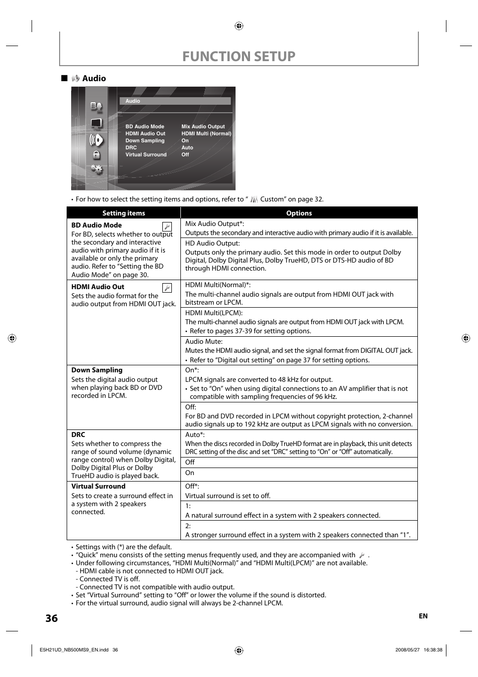 Function setup | Philips Magnavox NB500MS9 User Manual | Page 38 / 148