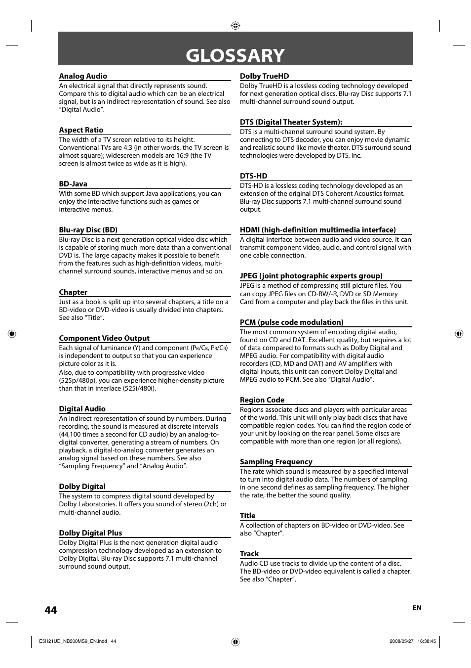 Glossary | Philips Magnavox NB500MS9 User Manual | Page 46 / 148