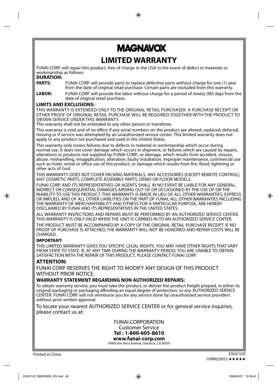 Limited warranty | Philips Magnavox NB500MS9 User Manual | Page 50 / 148