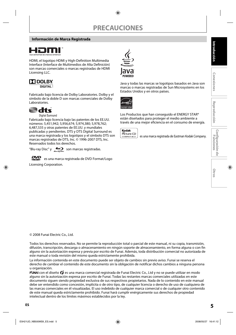 Precauciones | Philips Magnavox NB500MS9 User Manual | Page 57 / 148