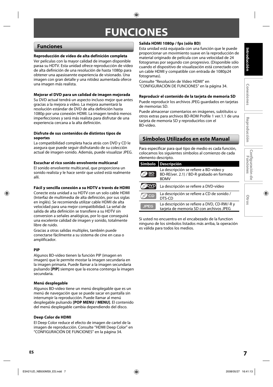 Funciones, Símbolos utilizados en este manual | Philips Magnavox NB500MS9 User Manual | Page 59 / 148