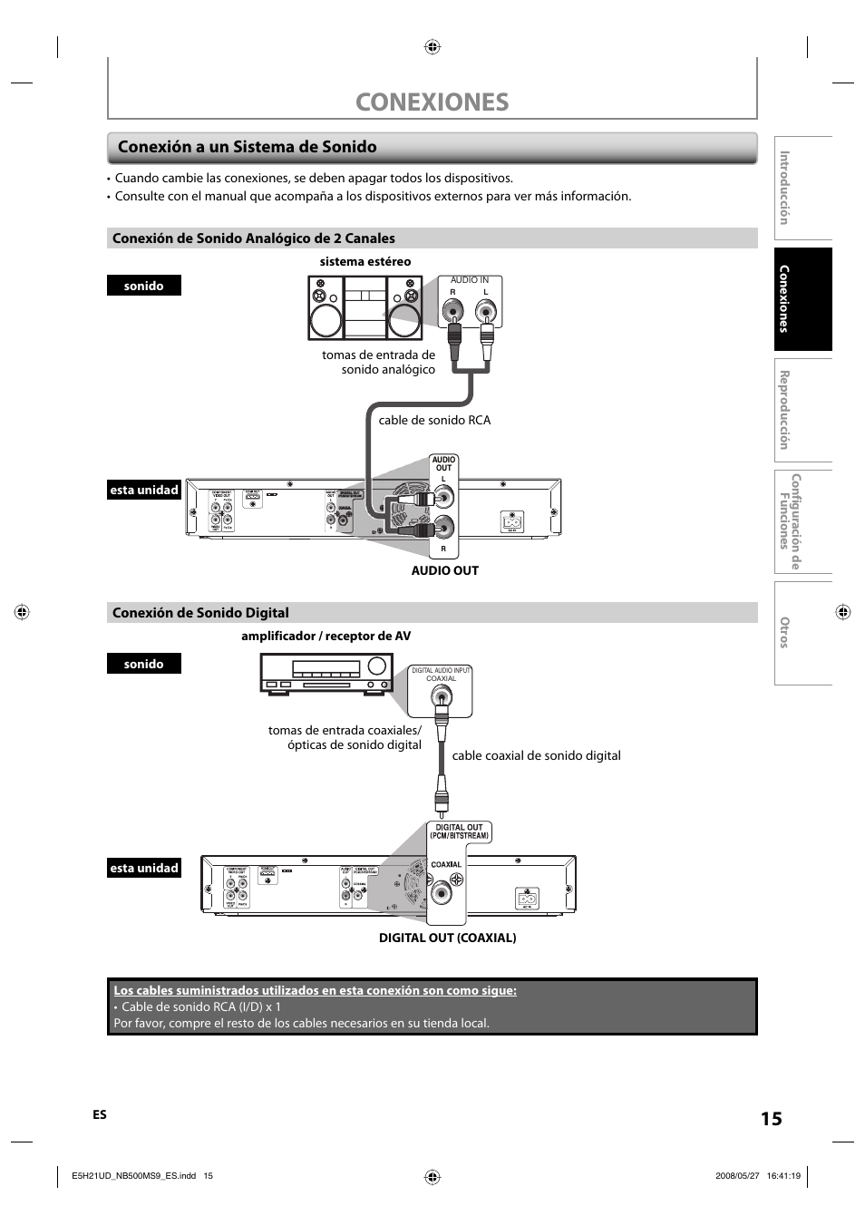 Conexiones, Conexión a un sistema de sonido | Philips Magnavox NB500MS9 User Manual | Page 67 / 148