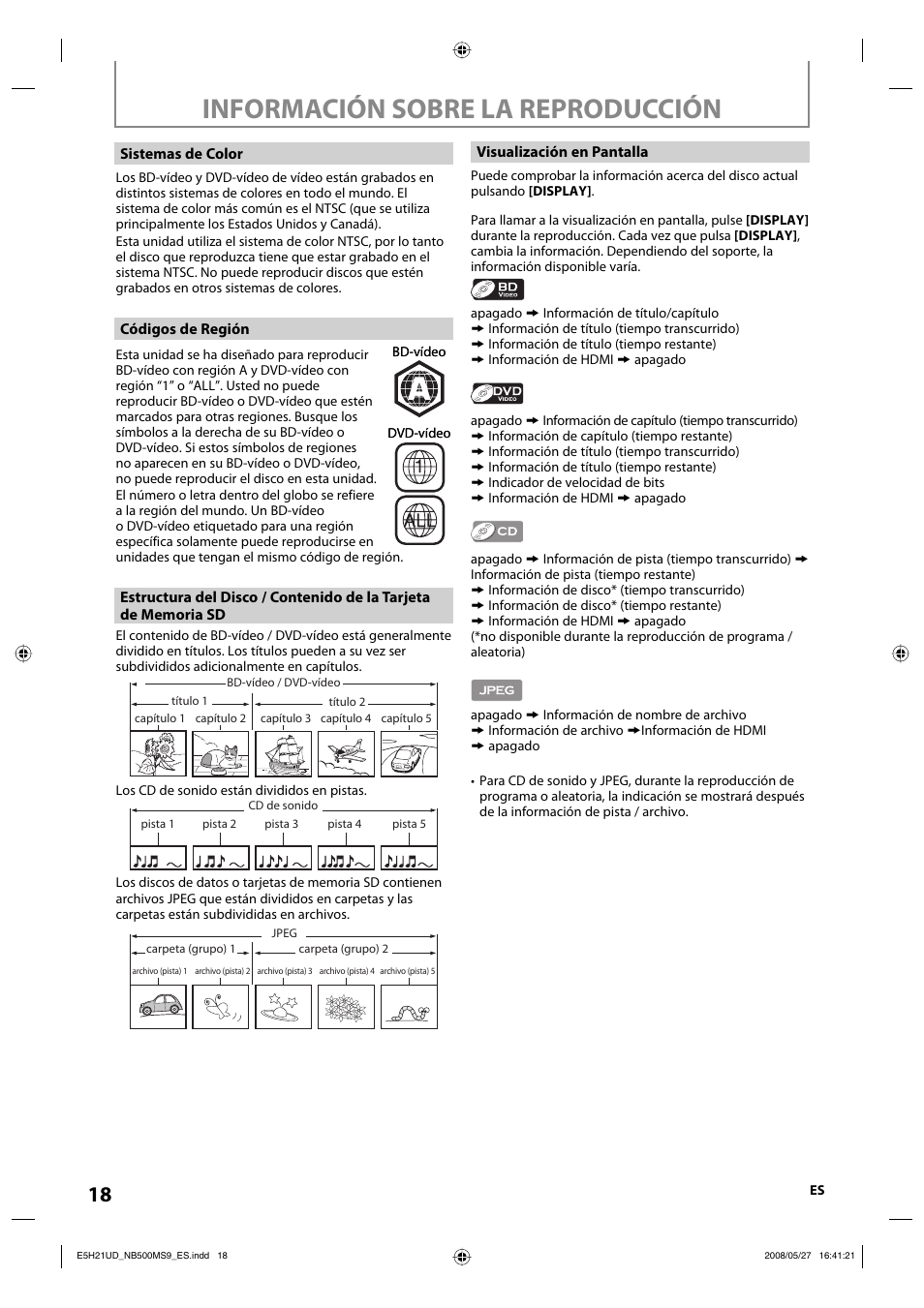 Información sobre la reproducción | Philips Magnavox NB500MS9 User Manual | Page 70 / 148