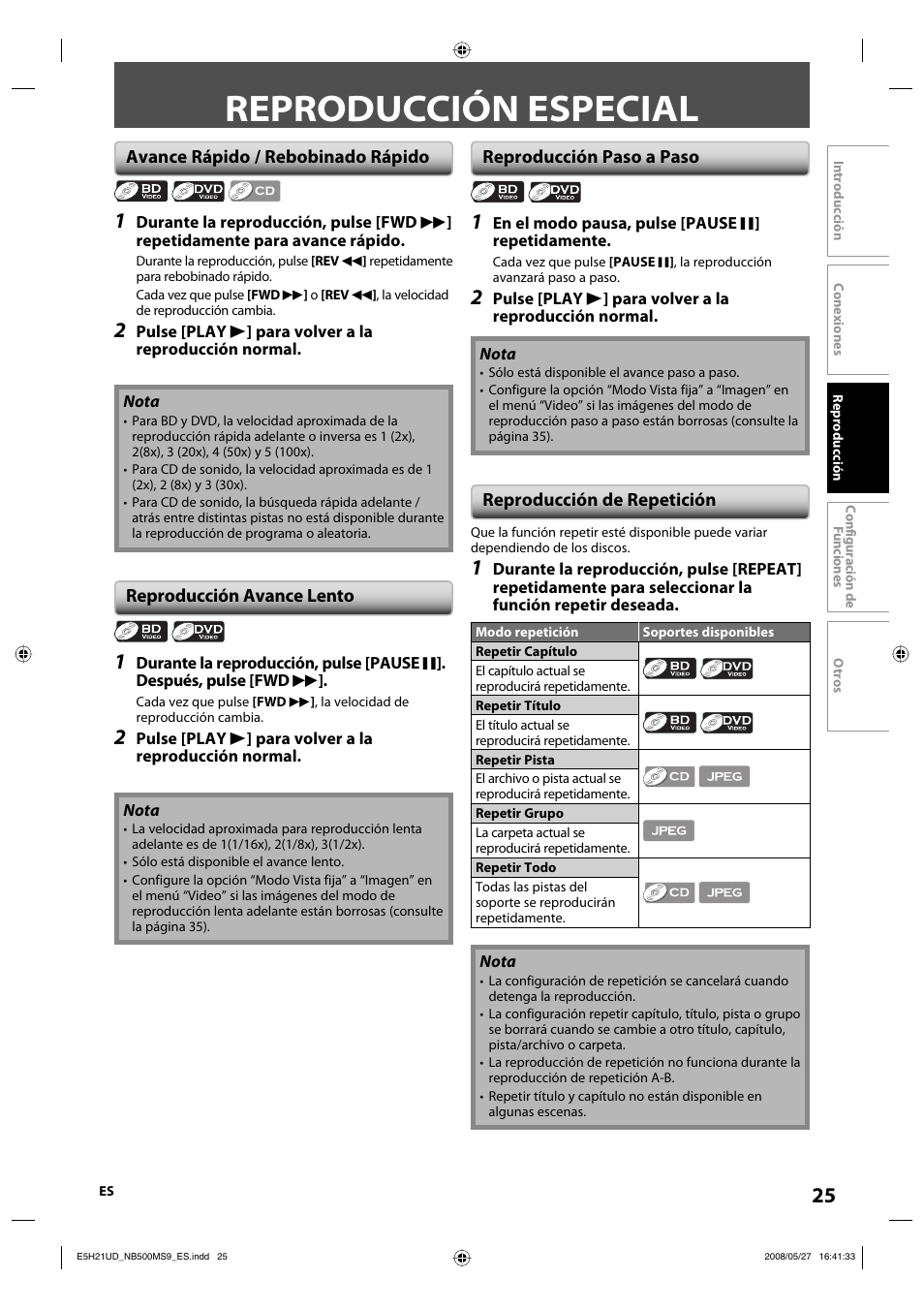 Reproducción especial | Philips Magnavox NB500MS9 User Manual | Page 77 / 148