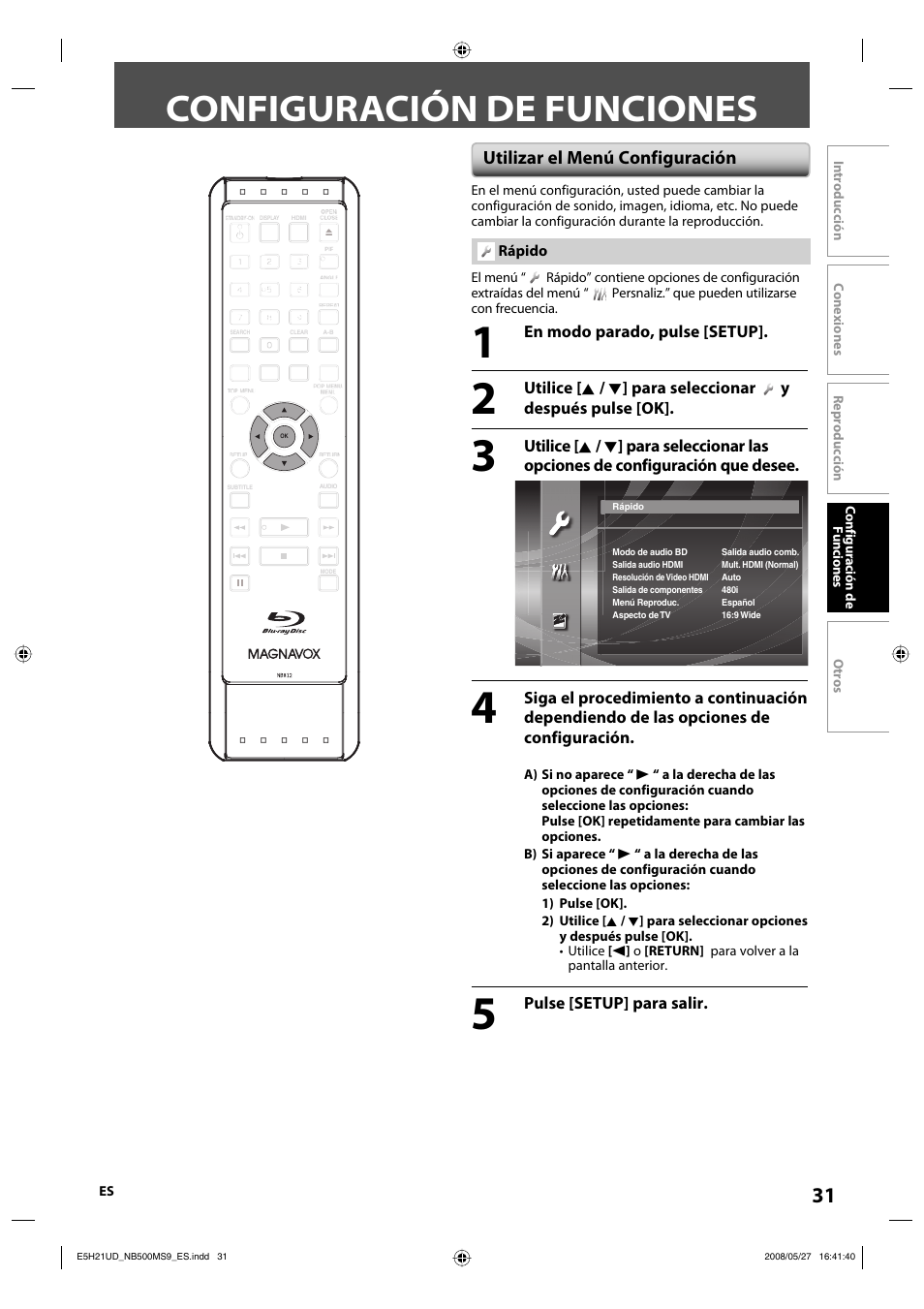 Configuración de funciones | Philips Magnavox NB500MS9 User Manual | Page 83 / 148