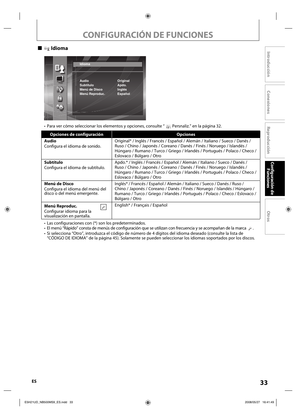 Configuración de funciones | Philips Magnavox NB500MS9 User Manual | Page 85 / 148