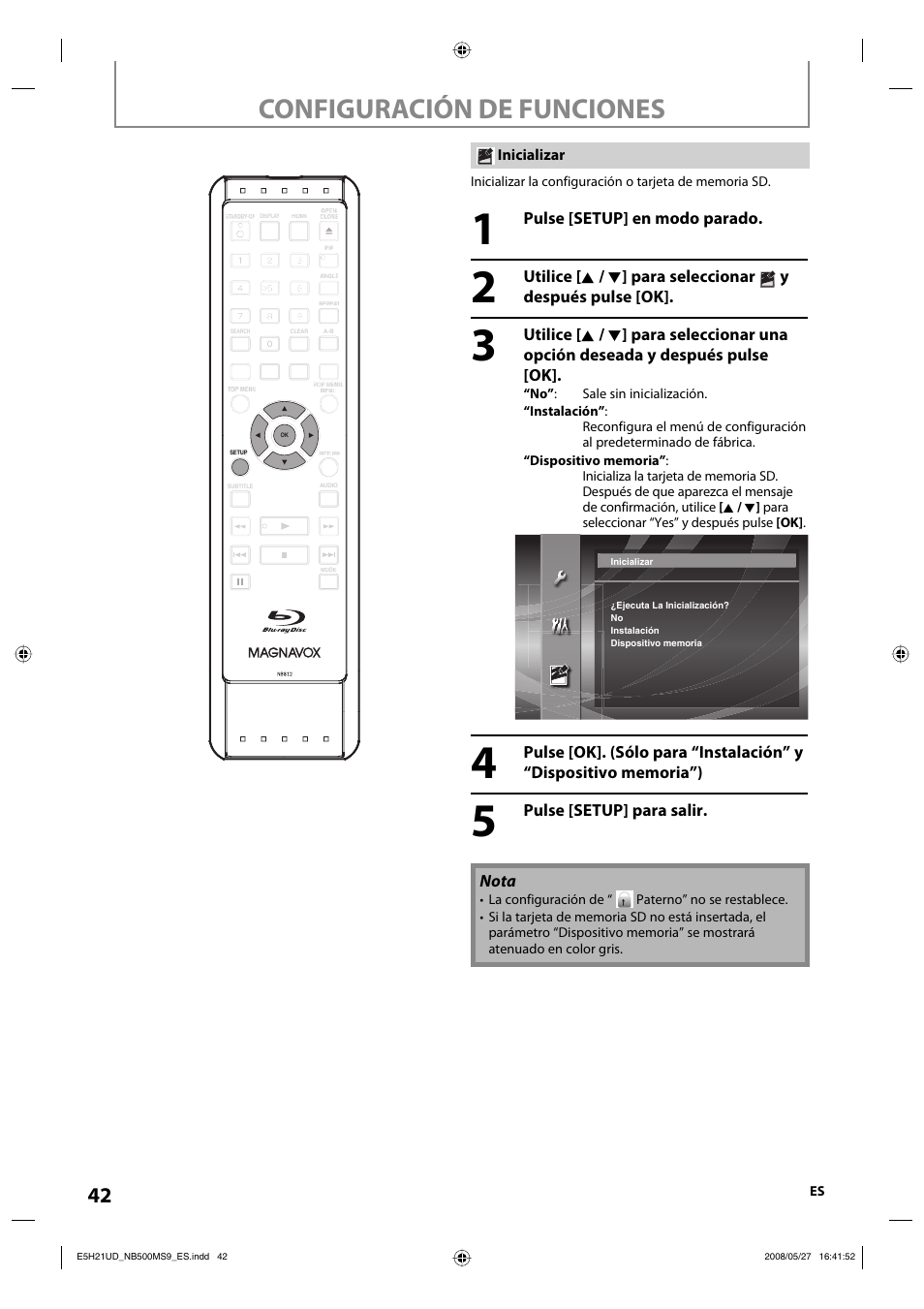 Configuración de funciones | Philips Magnavox NB500MS9 User Manual | Page 94 / 148