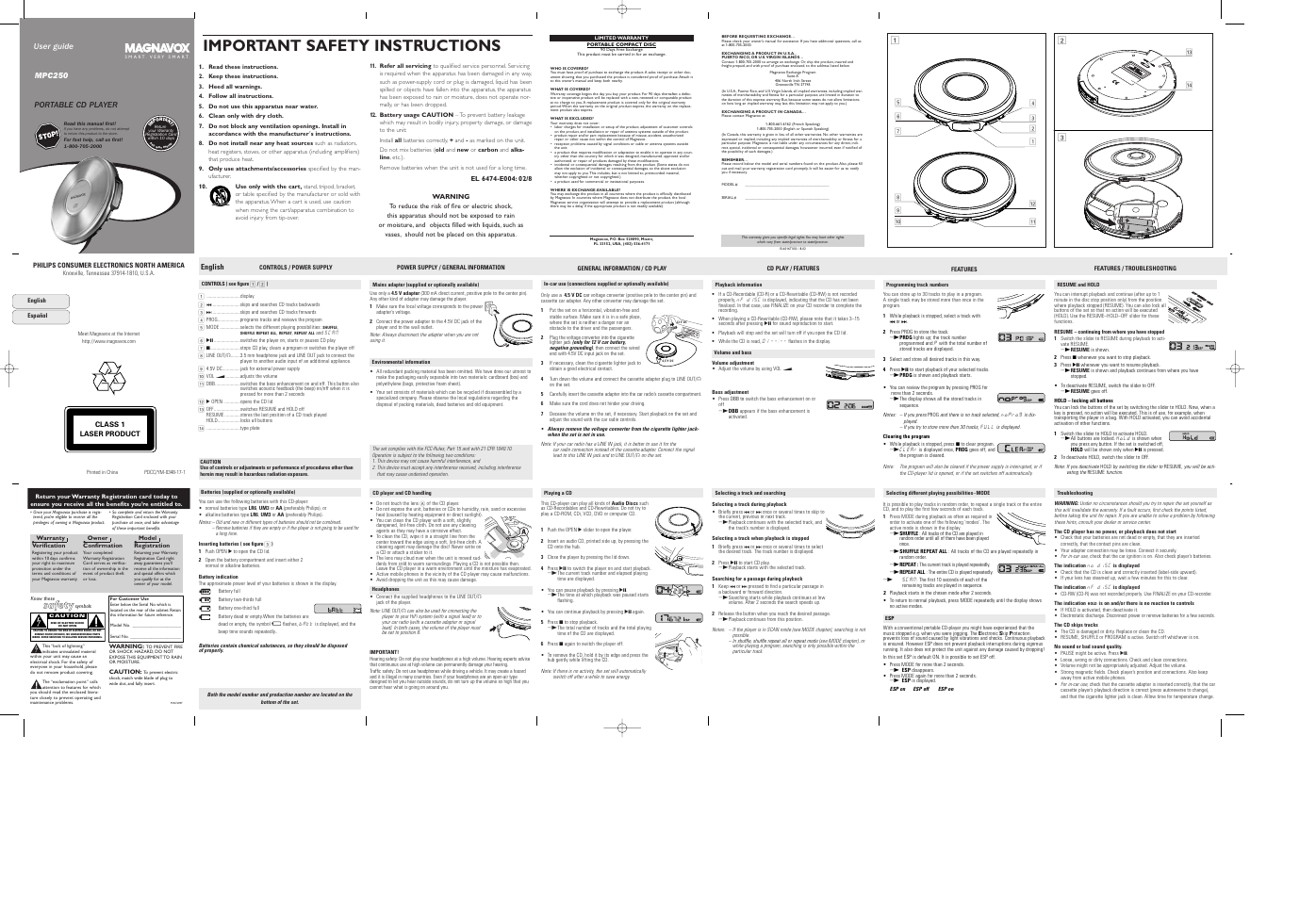 Philips Magnavox MPC250 User Manual | 2 pages