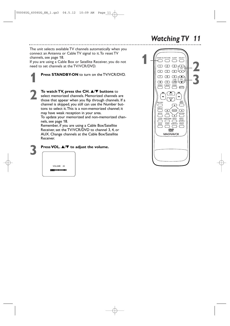 Watching tv 11 | Philips Magnavox 27MDTR20 User Manual | Page 11 / 160