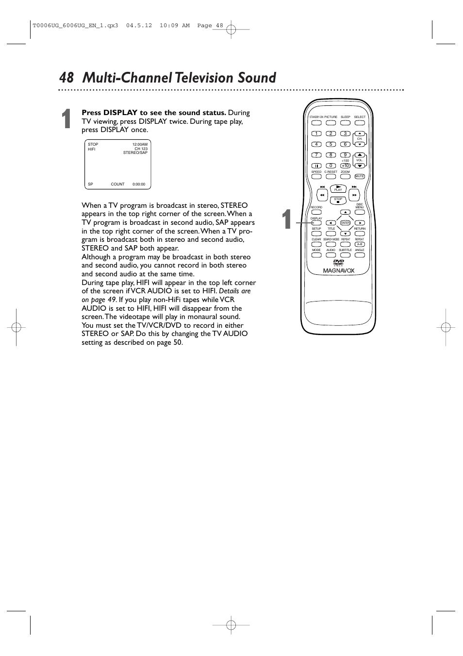 48 multi-channel television sound | Philips Magnavox 27MDTR20 User Manual | Page 48 / 160