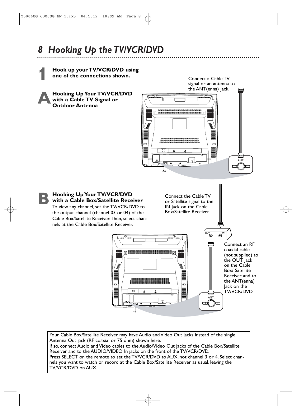 8 hooking up the tv/vcr/dvd | Philips Magnavox 27MDTR20 User Manual | Page 8 / 160