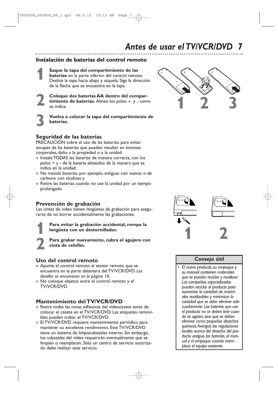 Antes de usar el tv/vcr/dvd 7 | Philips Magnavox 27MDTR20 User Manual | Page 87 / 160