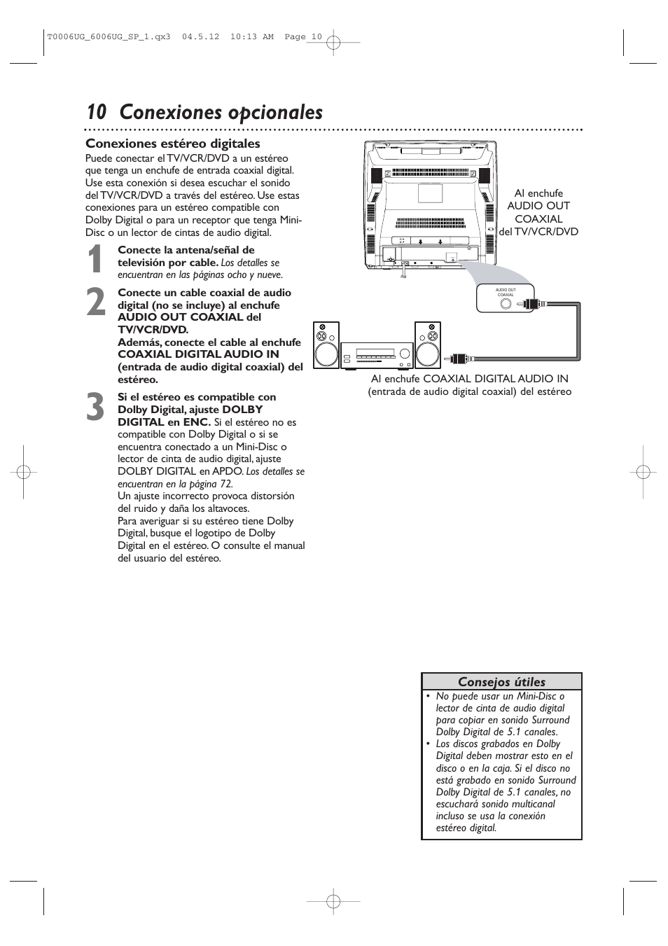 10 conexiones opcionales | Philips Magnavox 27MDTR20 User Manual | Page 90 / 160