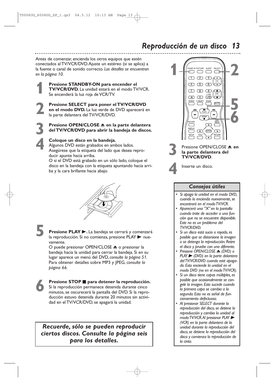 Reproducción de un disco 13 | Philips Magnavox 27MDTR20 User Manual | Page 93 / 160