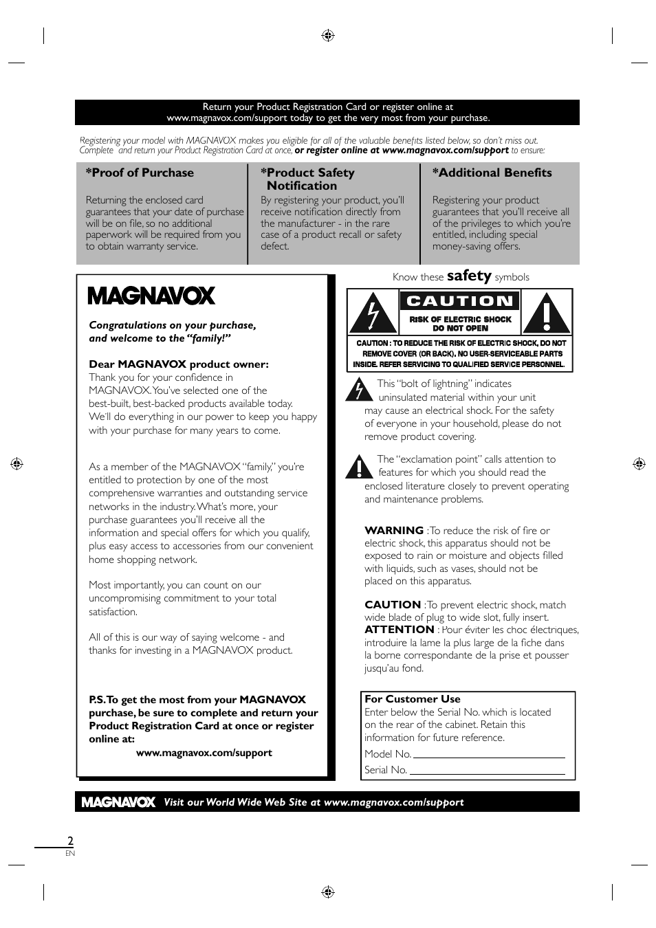 Safety | Philips Magnavox LCD TV 40MF430B User Manual | Page 2 / 37