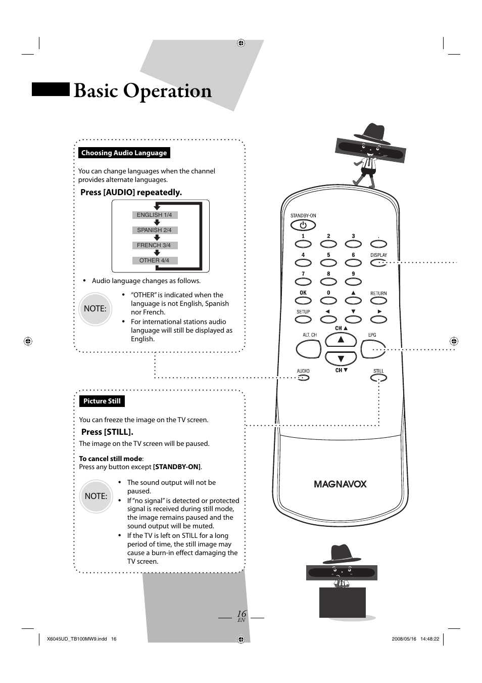 Basic operation | Philips Magnavox TB100MW9A User Manual | Page 16 / 28