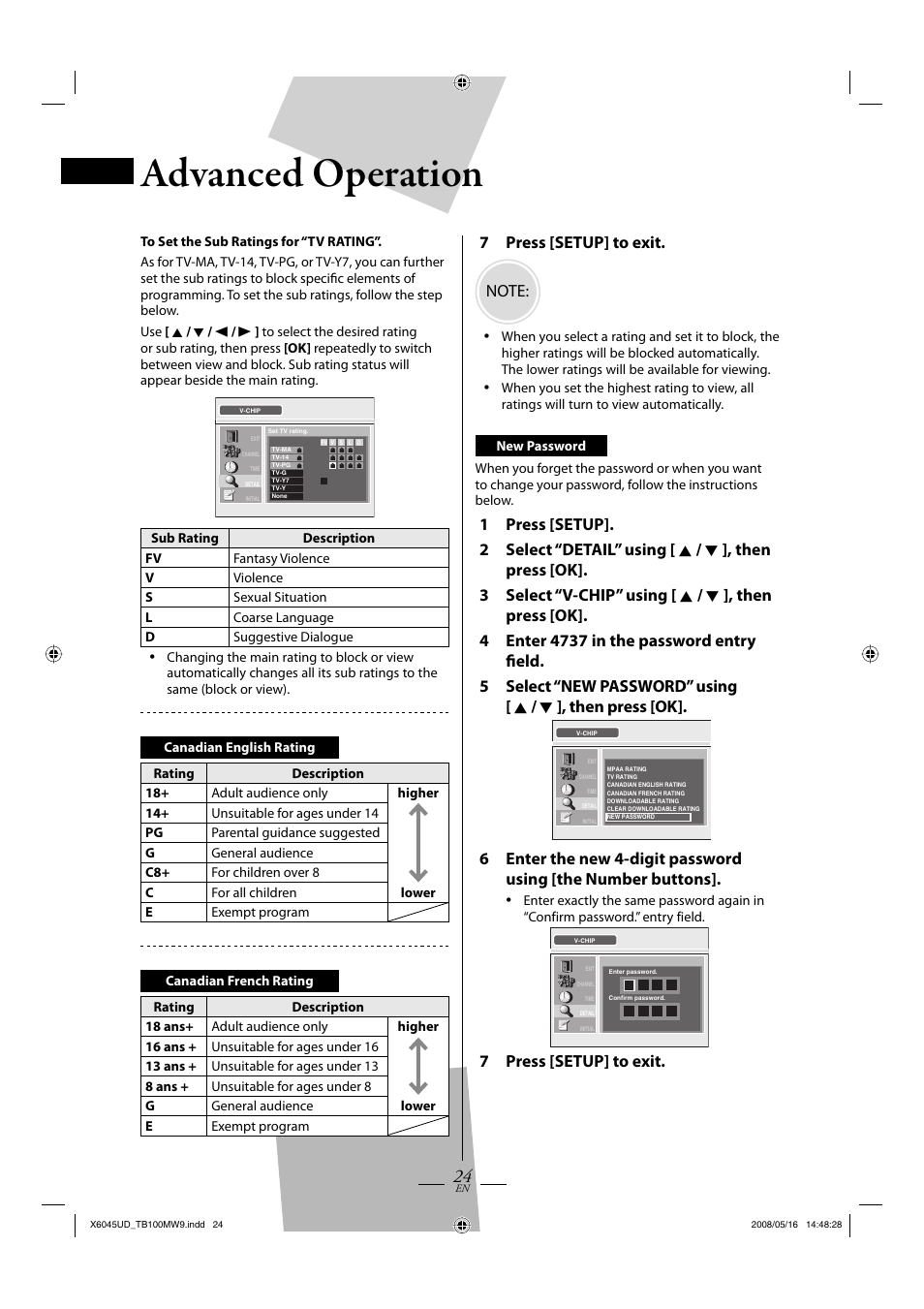 Advanced operation, 7 press [setup] to exit | Philips Magnavox TB100MW9A User Manual | Page 24 / 28