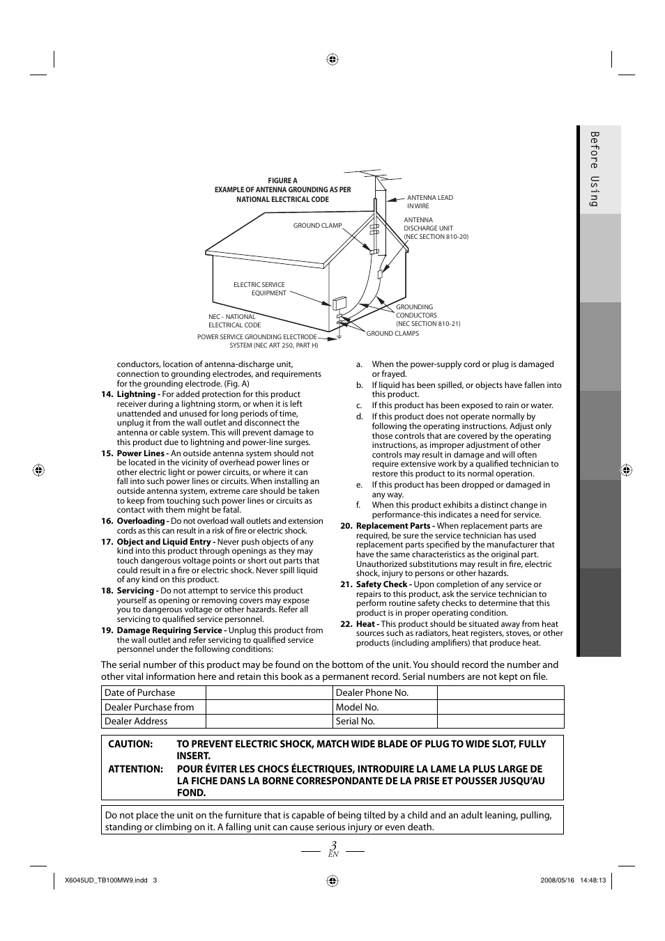 Before using | Philips Magnavox TB100MW9A User Manual | Page 3 / 28
