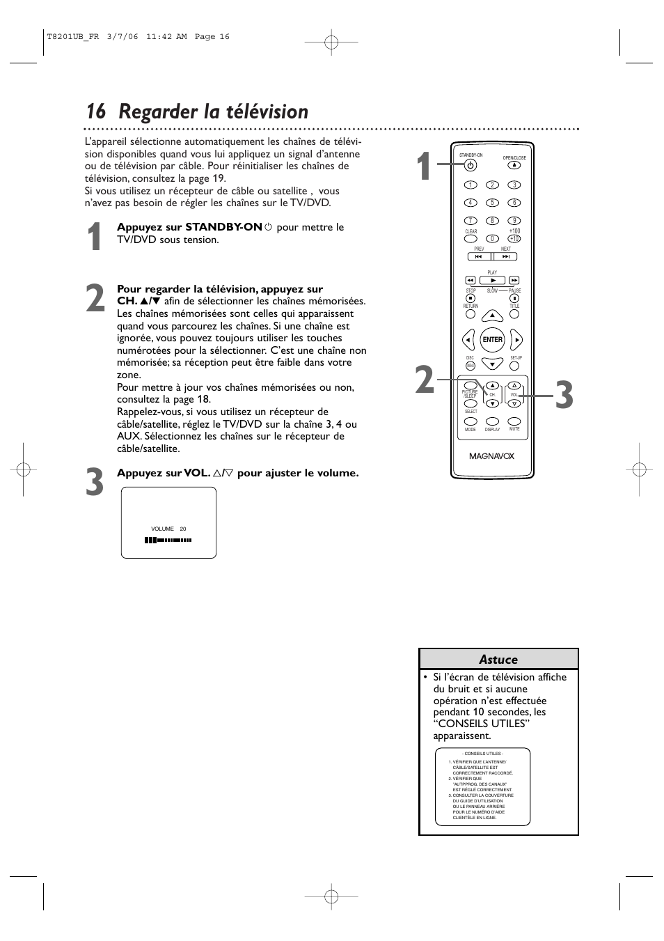 16 regarder la télévision, Astuce | Philips Magnavox 13MC3206 User Manual | Page 16 / 64