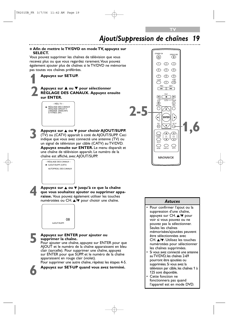 Ajout/suppression de chaînes 19 | Philips Magnavox 13MC3206 User Manual | Page 19 / 64