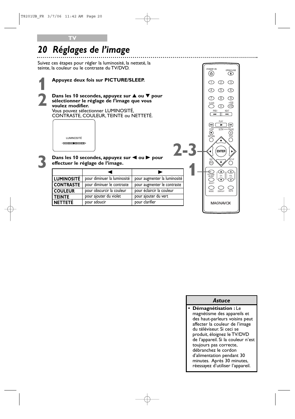 20 réglages de l’image, Astuce | Philips Magnavox 13MC3206 User Manual | Page 20 / 64