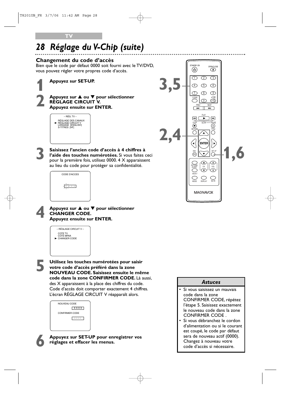 28 réglage du v-chip (suite) | Philips Magnavox 13MC3206 User Manual | Page 28 / 64