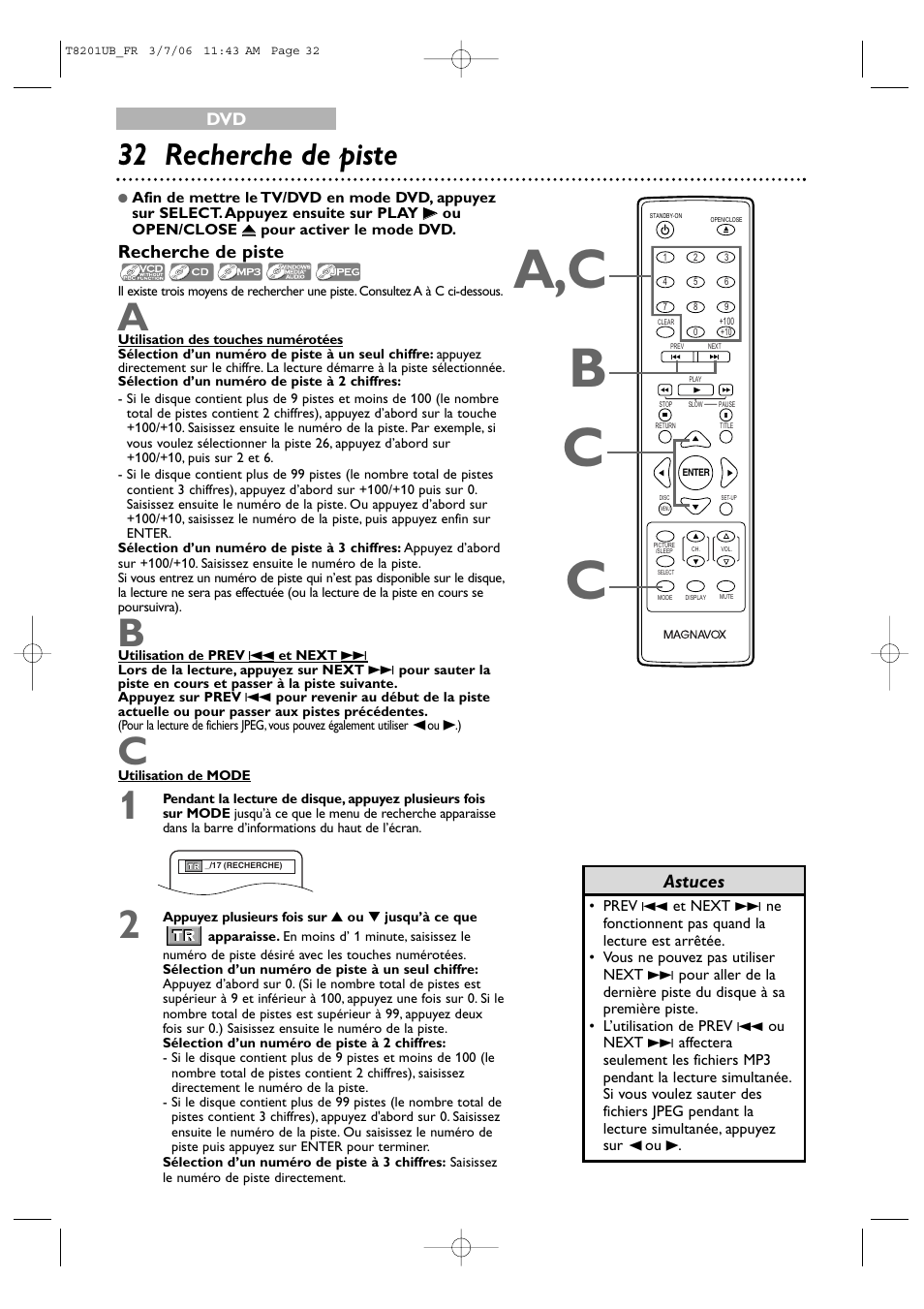 Ca,c b c, 32 recherche de piste | Philips Magnavox 13MC3206 User Manual | Page 32 / 64