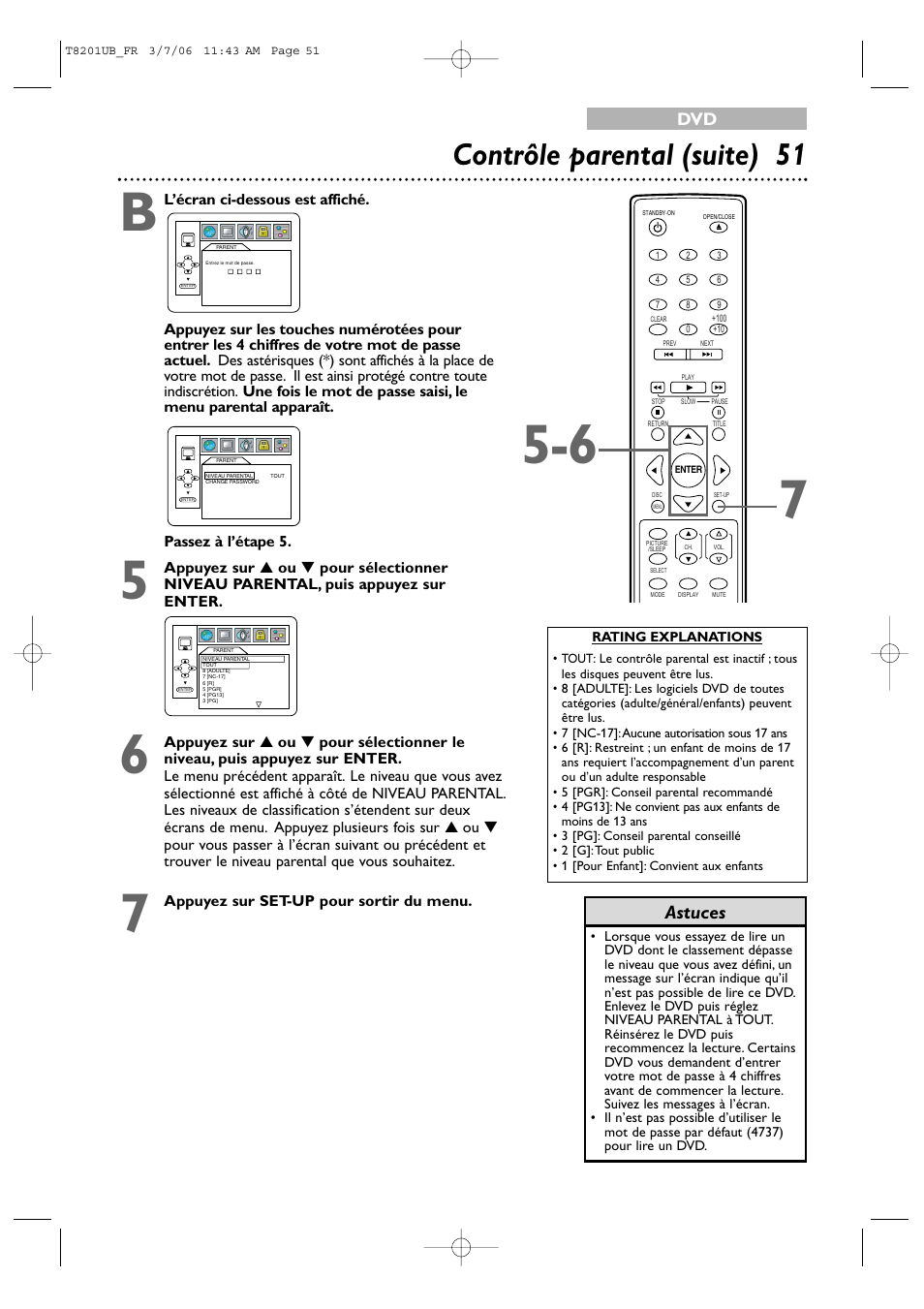 Contrôle parental (suite) 51, Astuces | Philips Magnavox 13MC3206 User Manual | Page 51 / 64