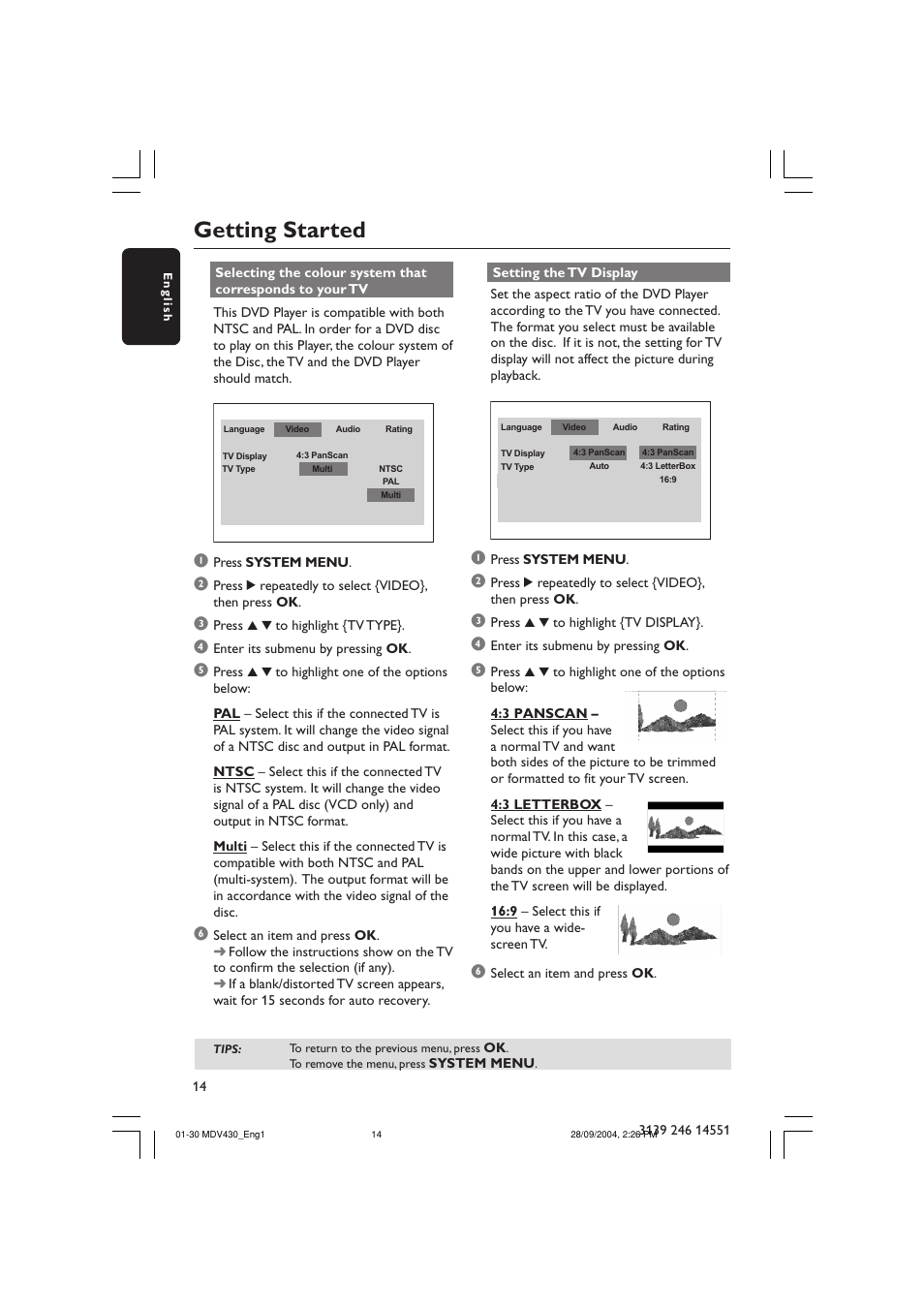 Getting started | Philips Magnavox MDV430 User Manual | Page 14 / 30