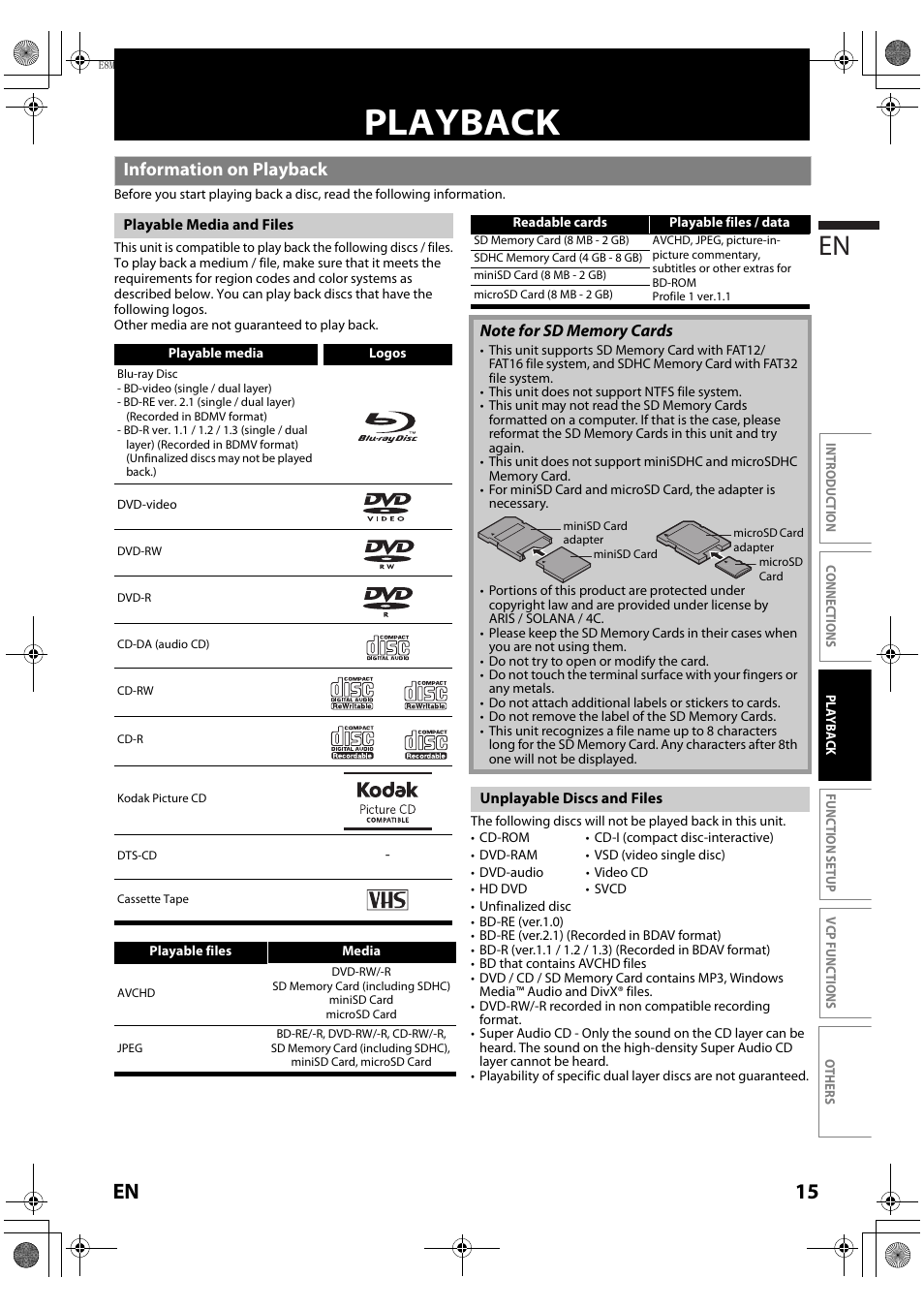 Playback, Information on playback, 15 en | Philips Magnavox MBP110V/F7 User Manual | Page 15 / 48