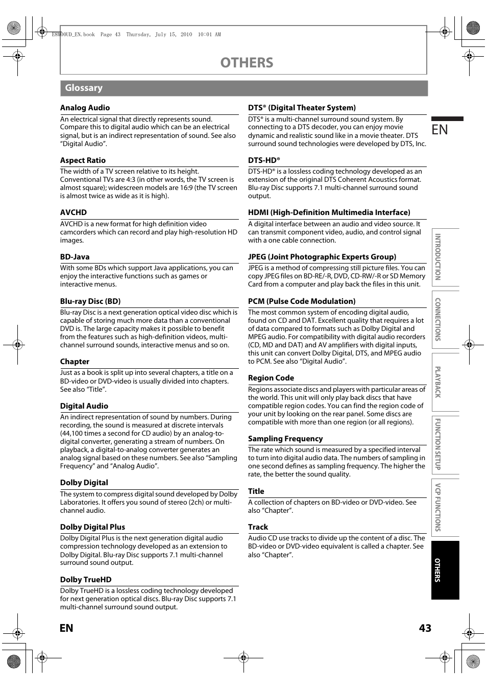 Glossary, Others en, 43 en | Philips Magnavox MBP110V/F7 User Manual | Page 43 / 48