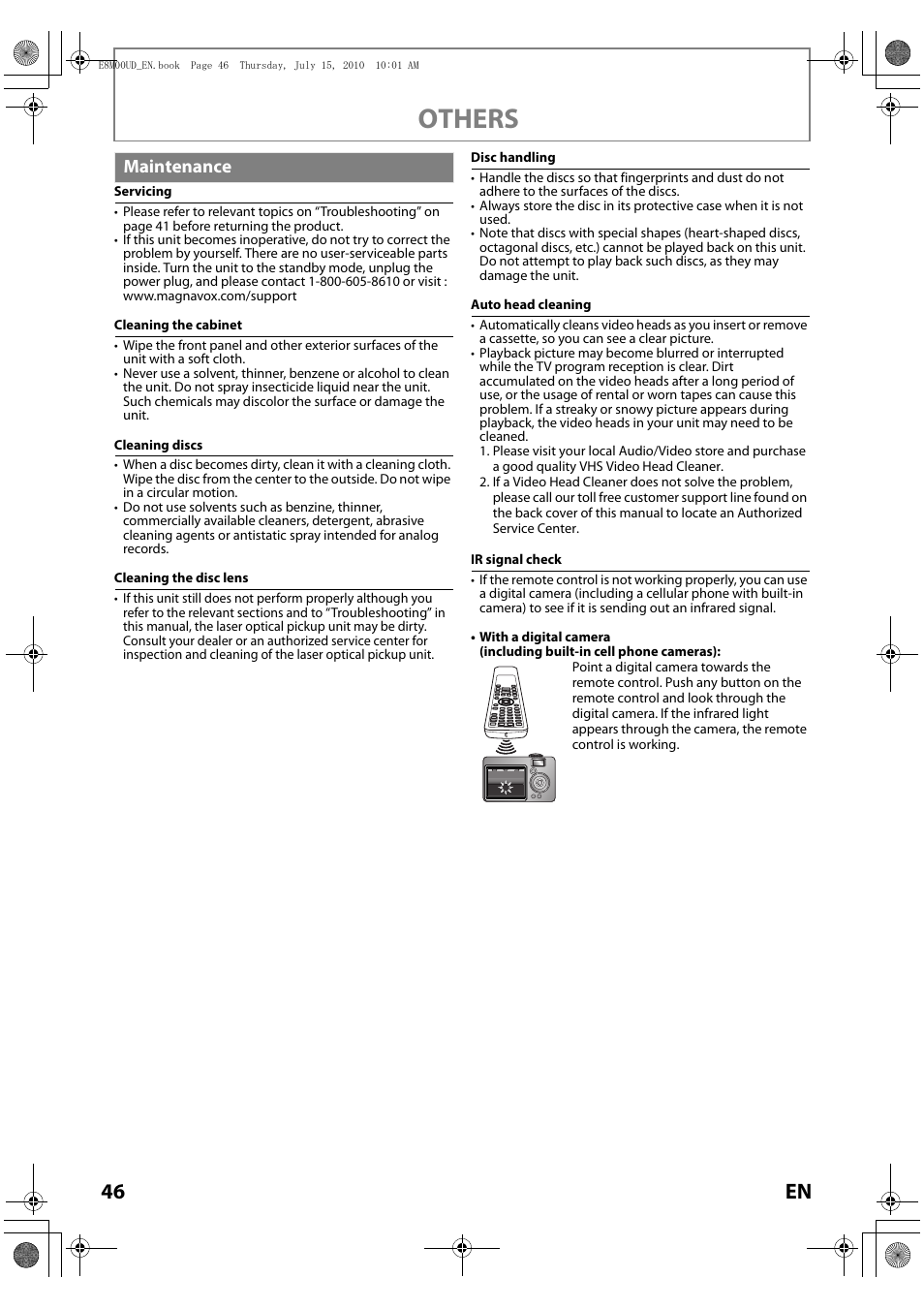 Maintenance, Others, 46 en | Philips Magnavox MBP110V/F7 User Manual | Page 46 / 48