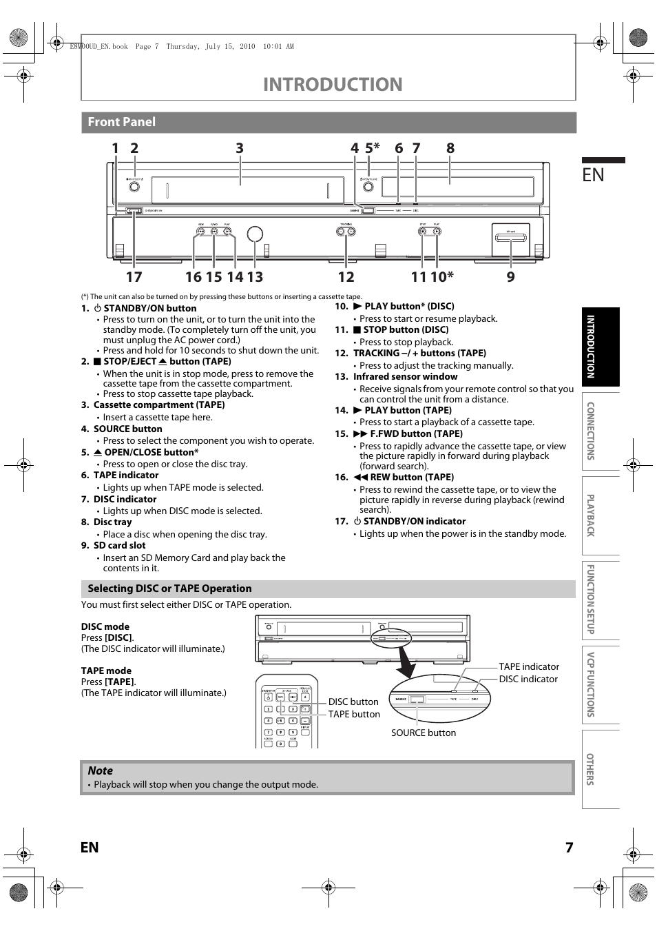 Front panel, Introduction en | Philips Magnavox MBP110V/F7 User Manual | Page 7 / 48