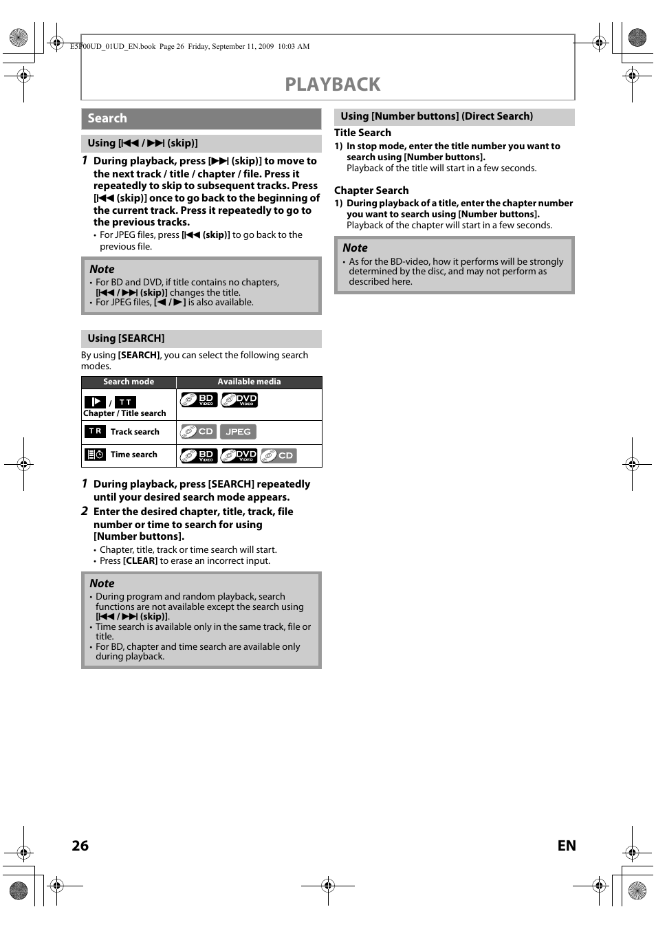 Search, Playback, 26 en | Philips Magnavox Blu-ray Disc Player NB500MG1F User Manual | Page 26 / 52