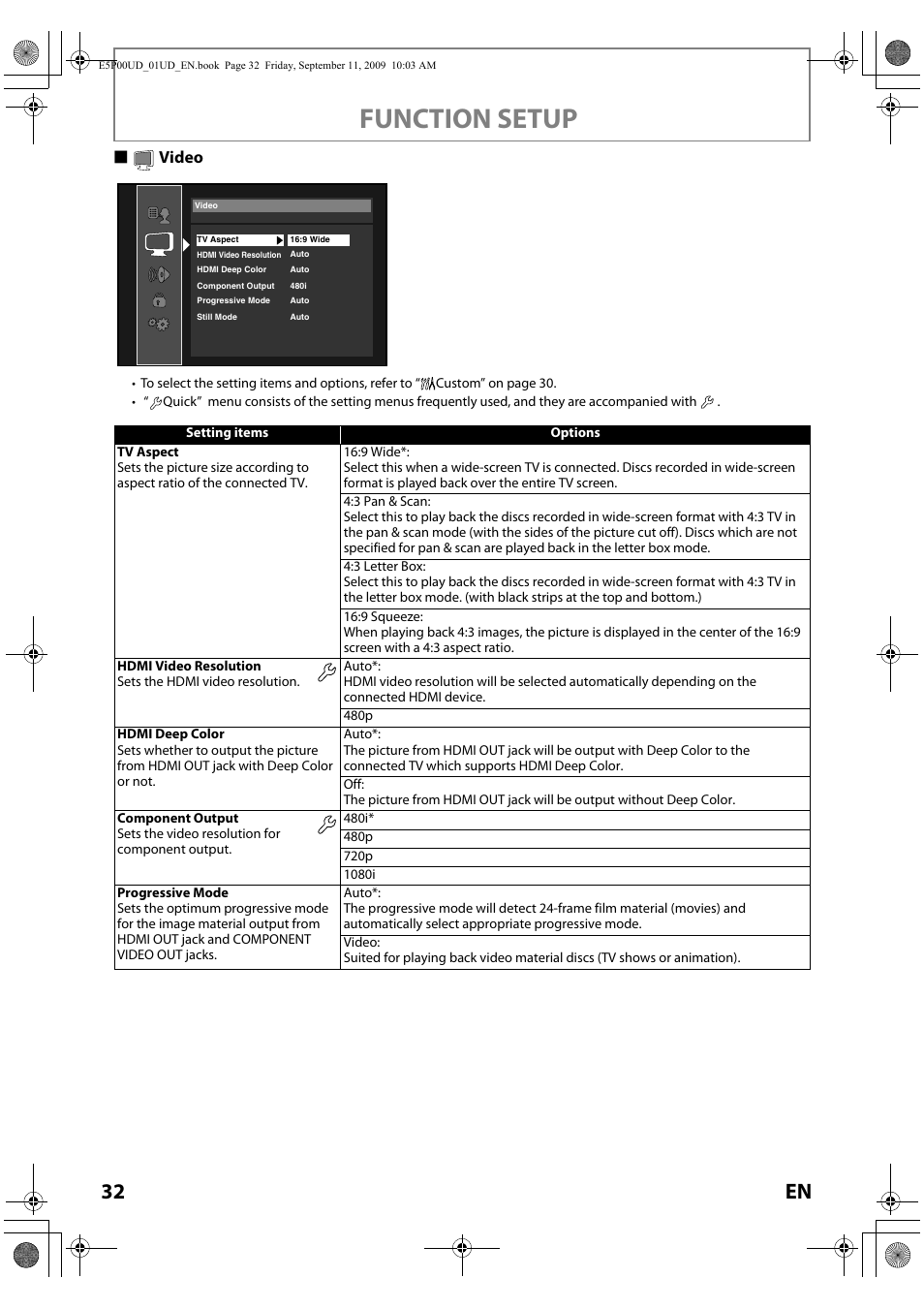 Video, Function setup, 32 en | Svideo | Philips Magnavox Blu-ray Disc Player NB500MG1F User Manual | Page 32 / 52