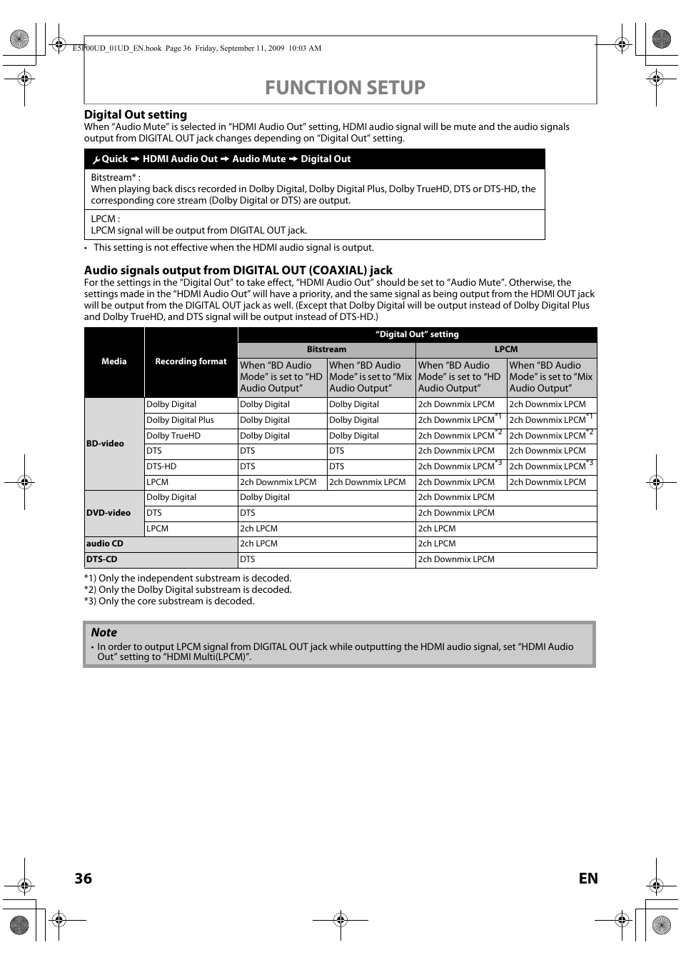 Function setup, 36 en, Digital out setting | Philips Magnavox Blu-ray Disc Player NB500MG1F User Manual | Page 36 / 52